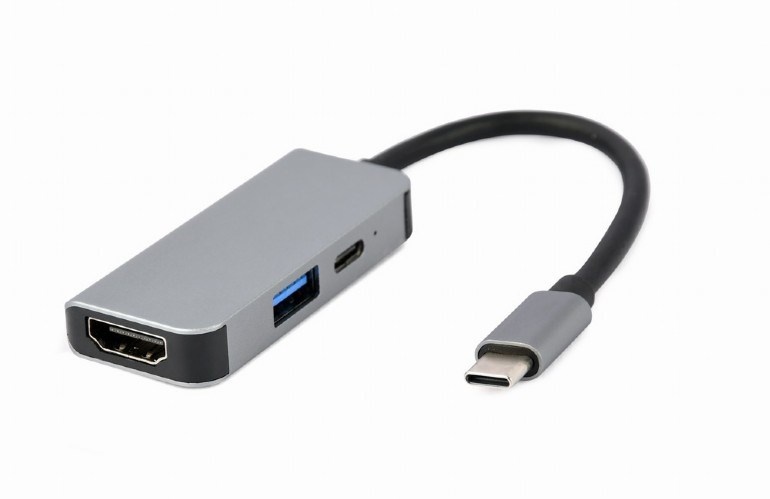 Gembird adapter A-CM-COMBO3-02 USB-C 3-in-1 Multi-Port Adapter (USB port + HDMI + PD), hõbedane