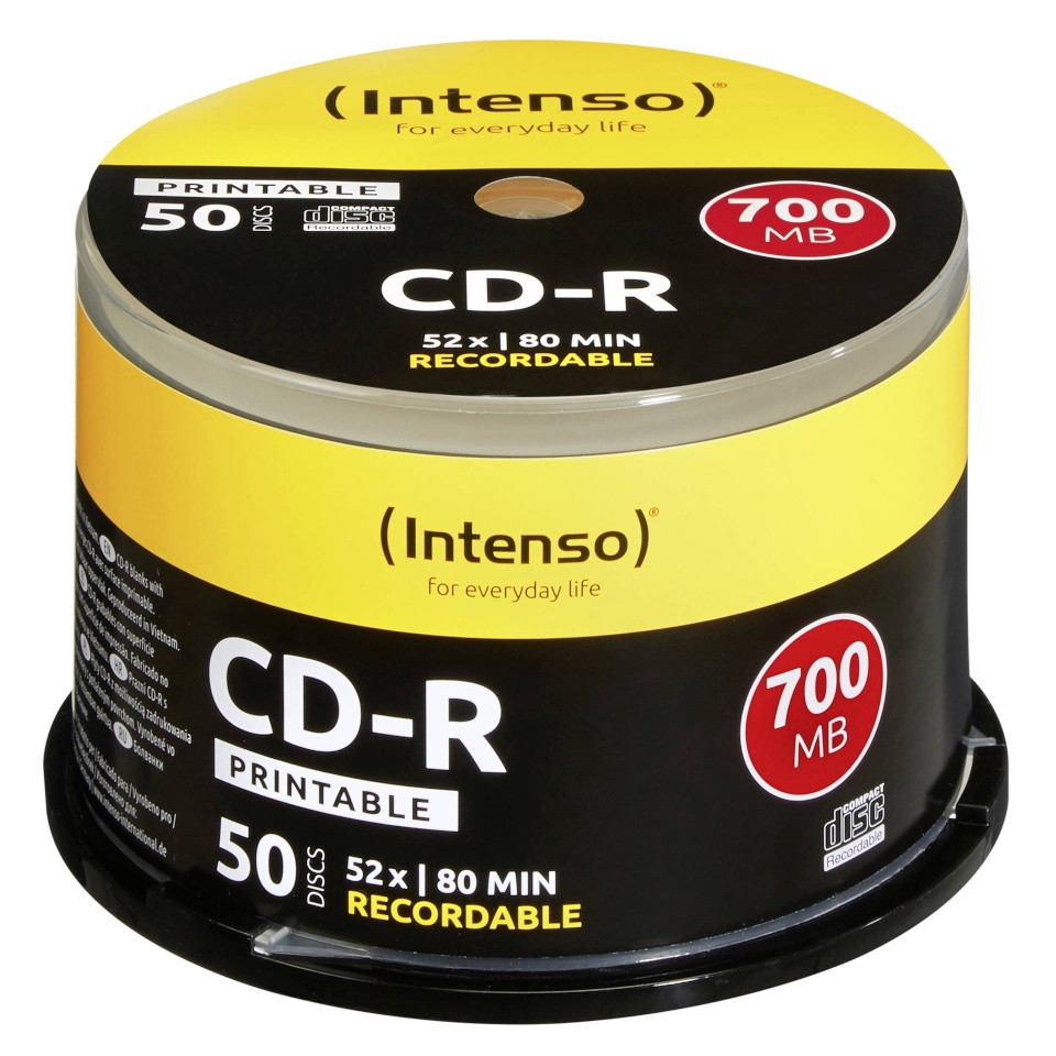 Intenso toorikud 50tk CD-R 80 / 700MB 52x Speed, printable, scr. res.