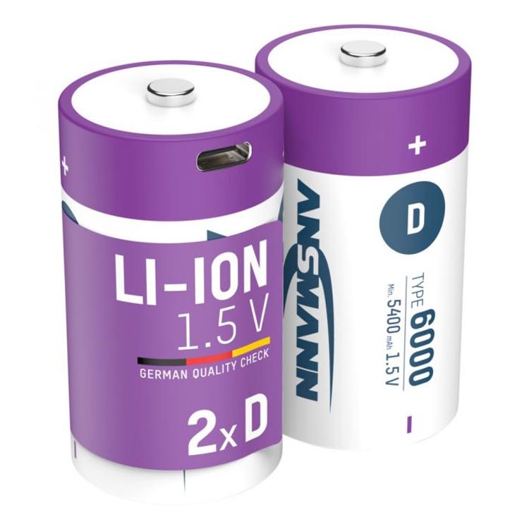 Ansmann li-ion aku Mono D 6000 USB-C 5400mAh, 2-pakk