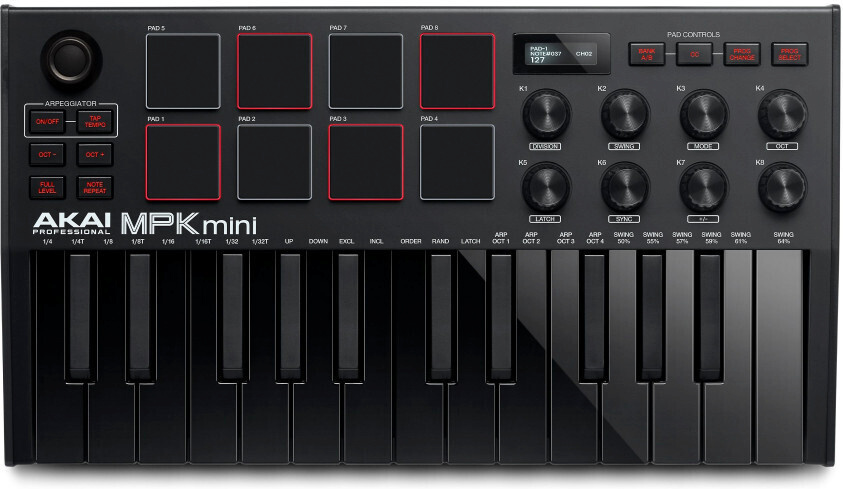 Akai MPK Mini 3 mini-suuruses USB-klaviatuur, täiesti must