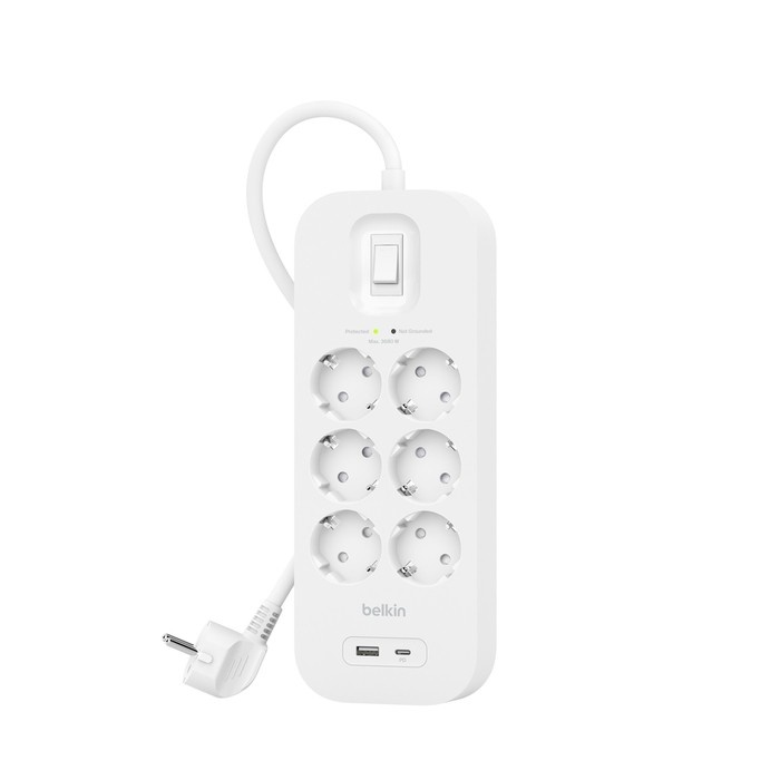 Belkin pikendusjuhe Power strip SurgePlus 6x schuko 1xUSB-A 1xUSB-C 650J 2m
