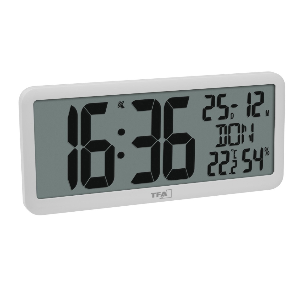 TFA 60.4525.02 valge Digitale Funkuhr mit Raumklima