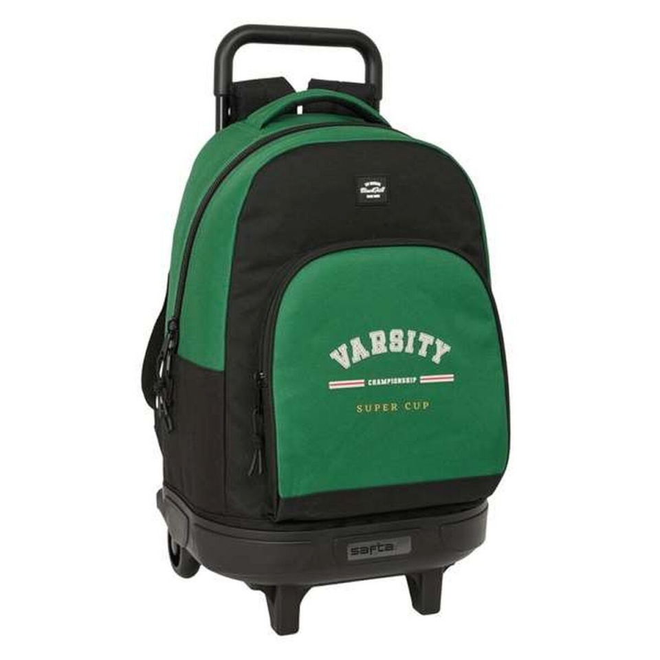 BlackFit8 ratastega koolikott Varsity must roheline 33x45x22cm