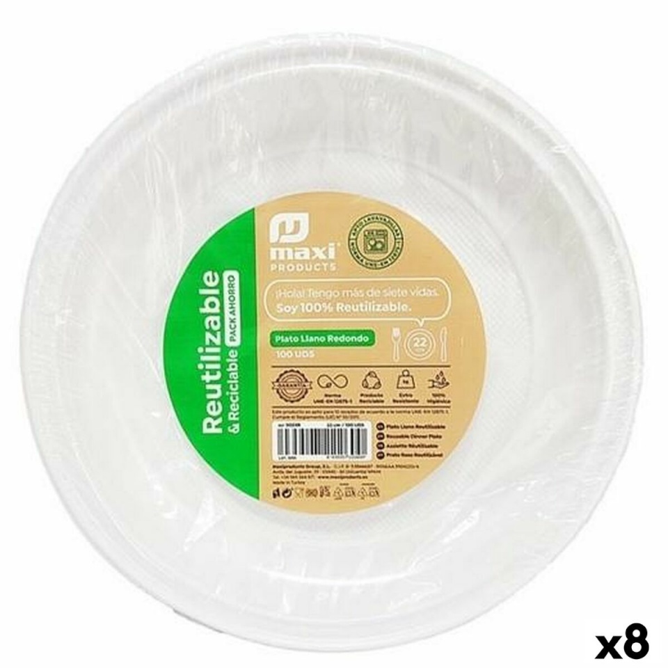 Maxi Products Korduvkasutatavate plaatide komplekt valge Plastmass Ø 22cm 100tk (8tk)