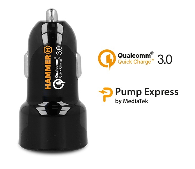 Hammer Express 2xUSB autolaadija, KIIRE 30W, must