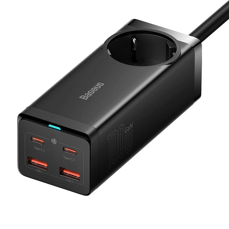 Baseus GaN3 Pro seinalaadija / powerstrip 2xUSB + 2xUSB-C + AC, 100W must