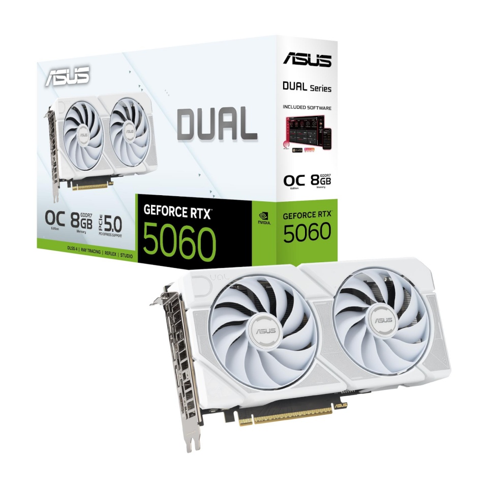 Asus videokaart nVidia GeForce RTX 5060 8GB GDDR7 128bit PCIe 5.0 16x Dual Slot Fansink Dual-rtx5060-o8g-valge