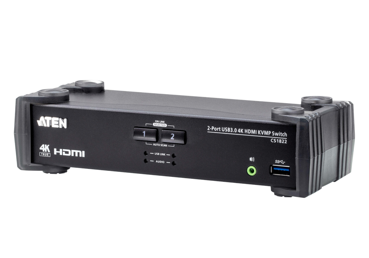 Aten switch 2-Port USB 3.0 4K HDMI KVMP with Audio Mixer Mode | CS1822