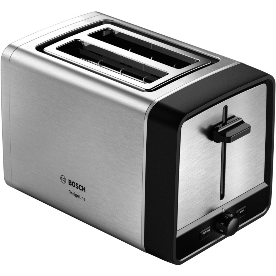 Bosch röster TAT5P420DE DesignLine Compact Toaster, roostevaba teras/must