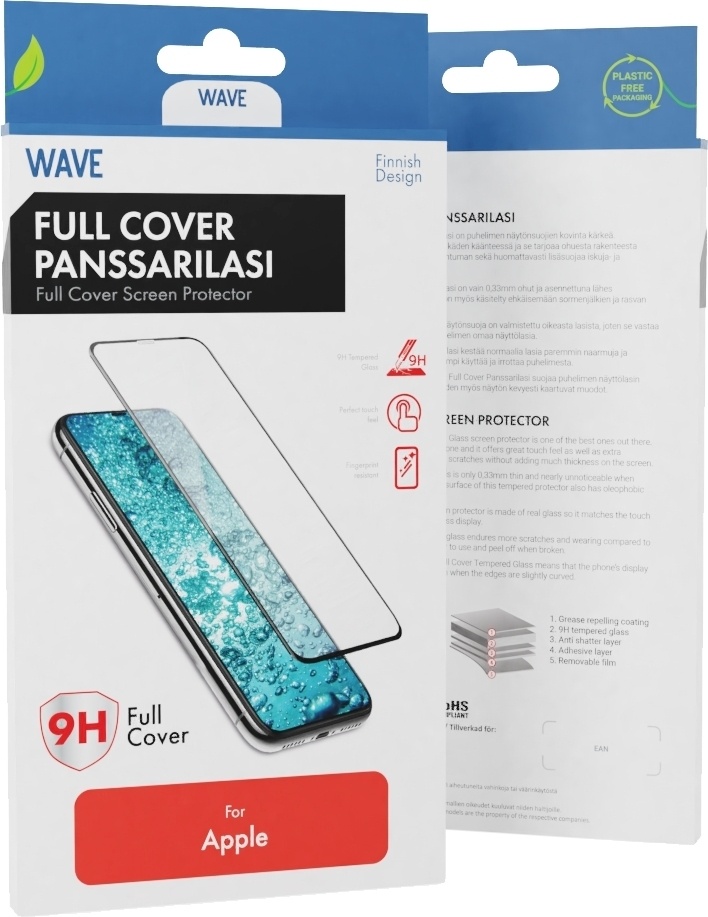 Wave kaitseklaas Full Cover, iPhone 15 Pro, must raam
