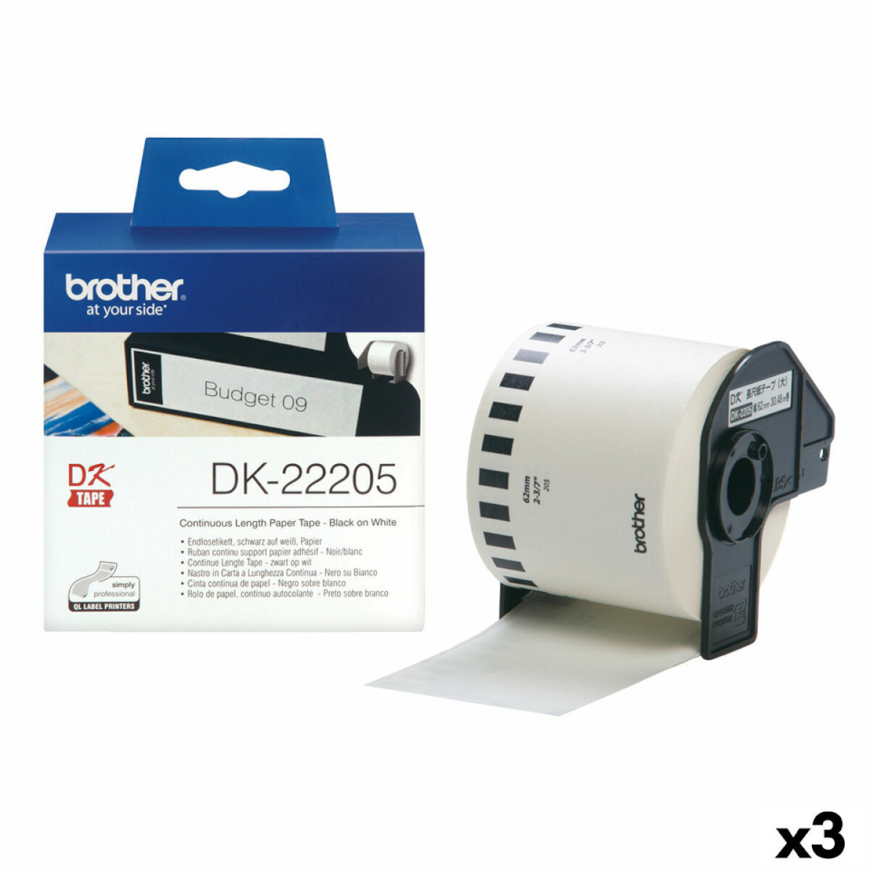 Brother etikett DK-22205 Continuous Length Paper Tape DK 6,2cmx30,5m valge (3tk)