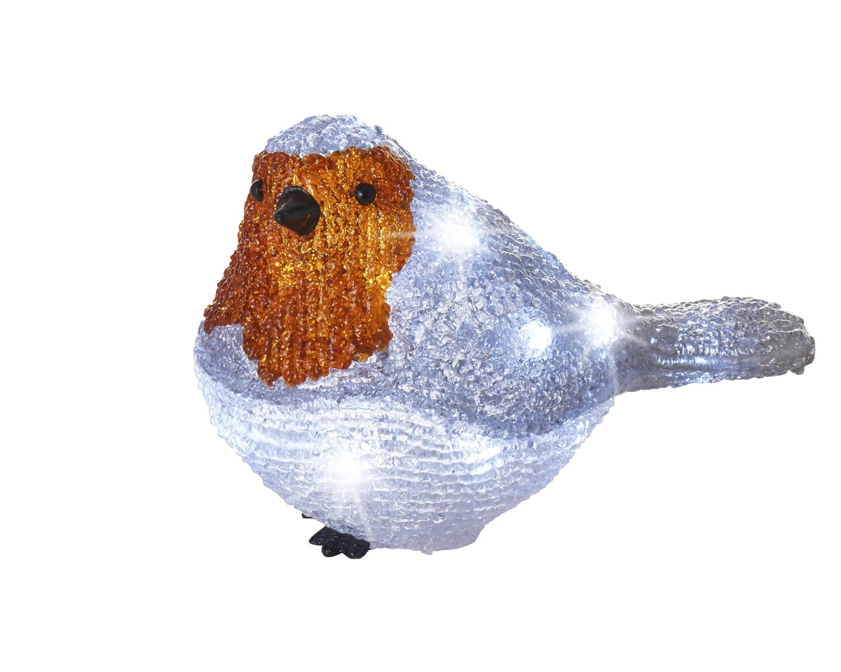 Lumineo jõuludekoratsioon Acrylic Robin with Lights for Outdoor Use, valge