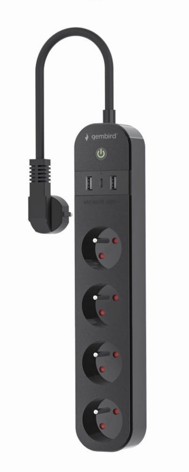 Gembird pikendusjuhe Smart power strip Tuya 4xFR 2xUSB-A 1xUSB-C bl