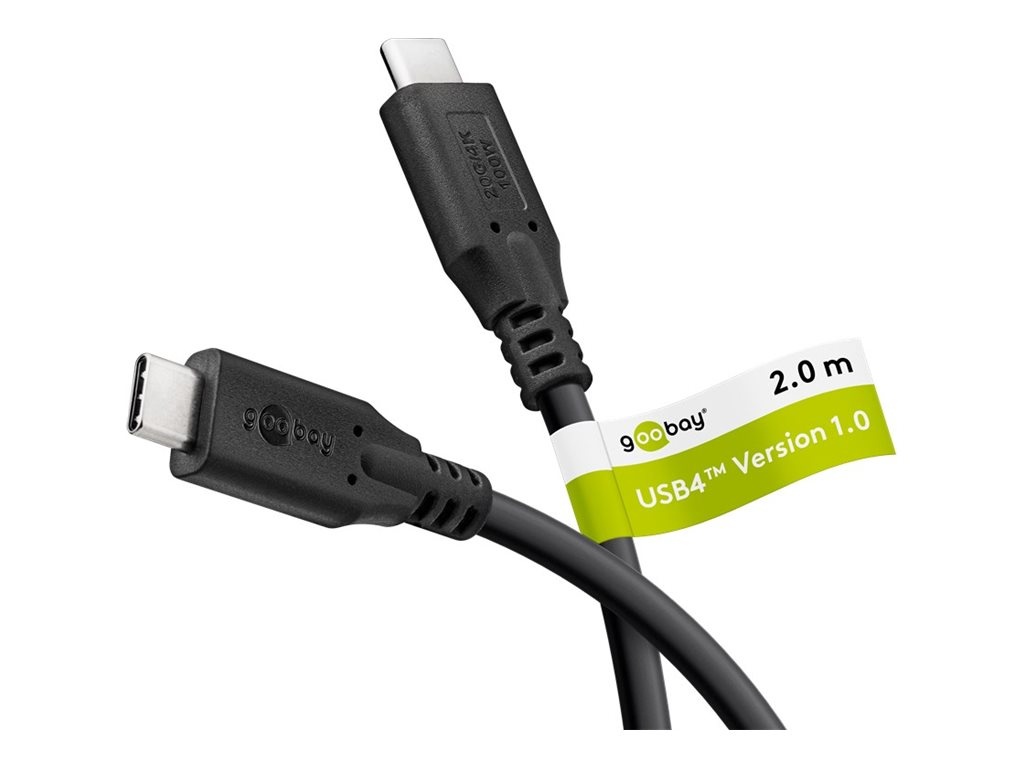 Goobay USB-C™ Cable, USB4™, 100 W, 20 Gbit/s, Power Delivery, 2 m, must