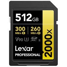 Lexar mälukaart SDXC 512GB Professional 2000x U3 V90 300MB/s
