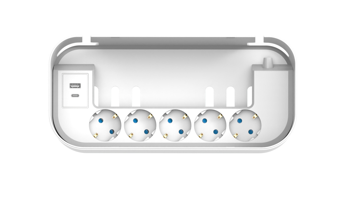 Fuj:tech pikendusjuhe 5-Socket Power Strip, 1 x USB-A + 1 x USB-C, valge
