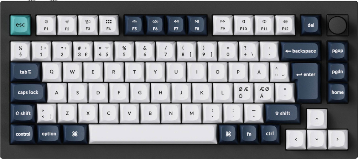 Keychron klaviatuur Q1 Max QMK/VIA Knob Wireless Tri-Mode 75% mehaaniline, Jupiter Brown lülitid