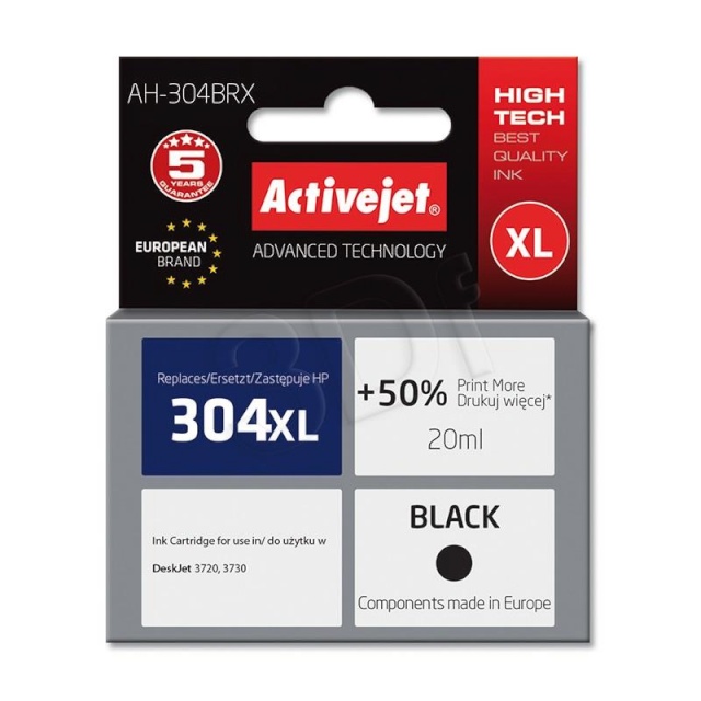 ActiveJet tindikassett AH-304BRX ( Hewlett Packard, HP 304XL N9K08AE premium 20ml must)