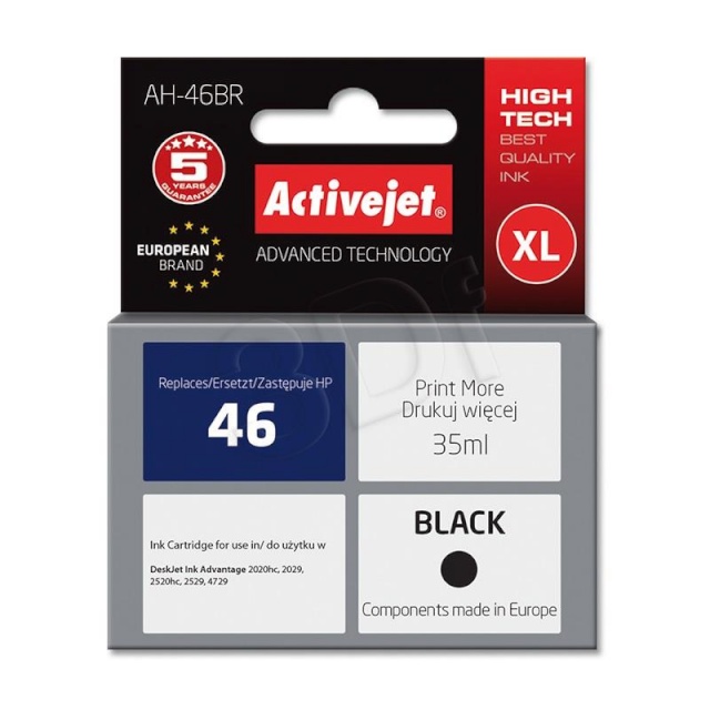 Activejet tindikassett AH-46BR ( Hewlett Packard, HP 46 CZ637AE premium 35ml must)