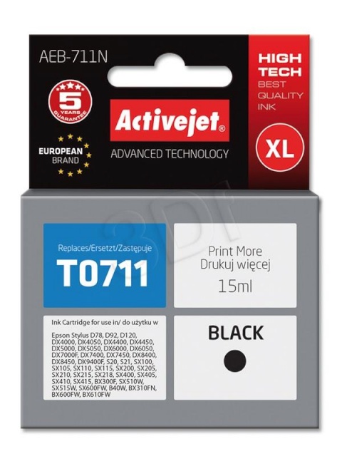 Activejet tindikassett AEB-711N (Epson, T0711, T0891, T1001 supreme 15ml must)