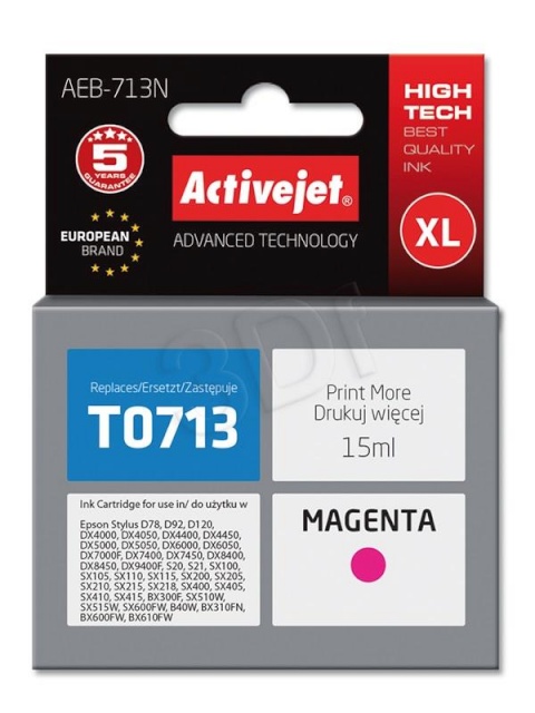 Activejet tindikassett AEB-713N (Epson, T0713, T0893, T1003 supreme 15ml magenta)