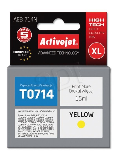 Activejet tindikassett AEB-714N (Epson, T0714, T0894, T1004 supreme 15ml yellow)