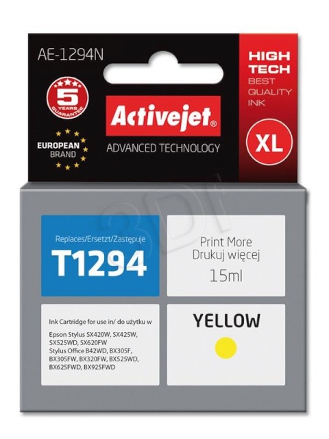 Activejet tindikassett AE-1291N (Epson, T1291 supreme 18ml must)