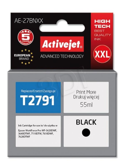 Activejet tindikassett AE-27BNXX (Epson, 27XXL T2791 supreme 55ml must Chip)