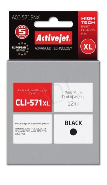 Activejet tindikassett ACC-571BNX (Canon, CLI-571Bk XL supreme 12ml must Chip)