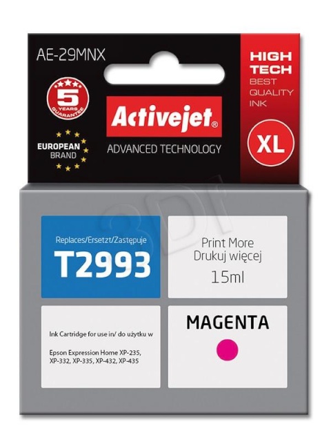 Activejet tindikassett AE-29MNX (Epson, 29XL T2993 supreme 15ml magenta Chip)