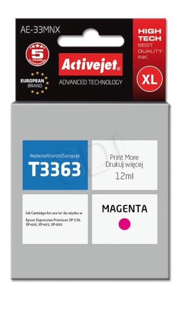 Activejet tindikassett AE-33MNX (Epson, 33XL T3363 supreme 12ml magenta Chip)