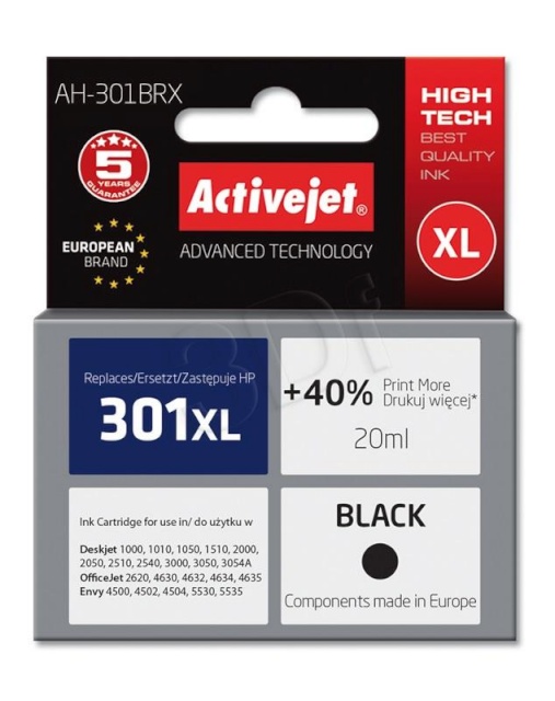 Activejet tindikassett AH-301BRX ( Hewlett Packard, HP 301XL CH563EE premium 20ml must)