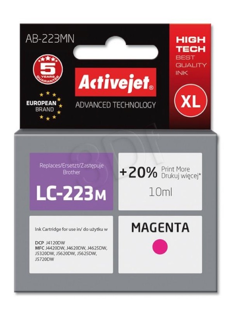 Activejet tindikassett AB-223MN (Brother, LC223M supreme 10ml magenta)
