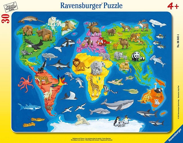 Ravensburger plaatpusle Maailmakaart loomadega 30-osaline